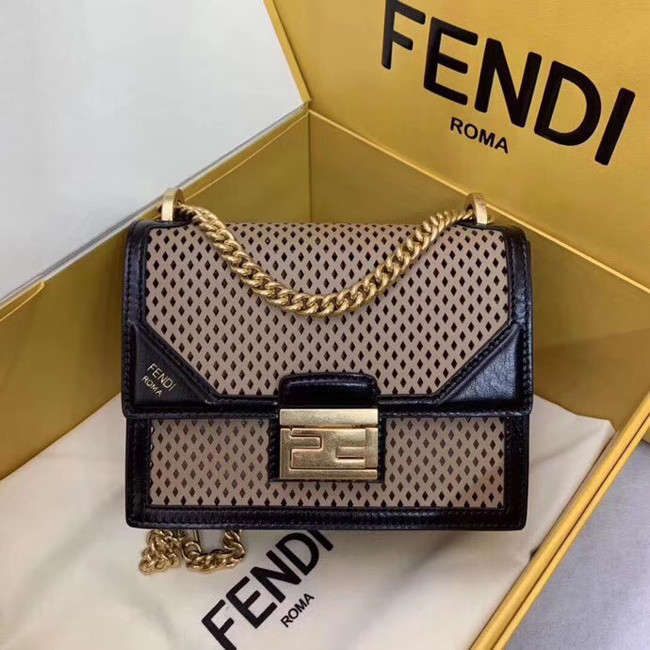 Fendi KAN U SMALL leather mini-bag 8BT312 black&apricot