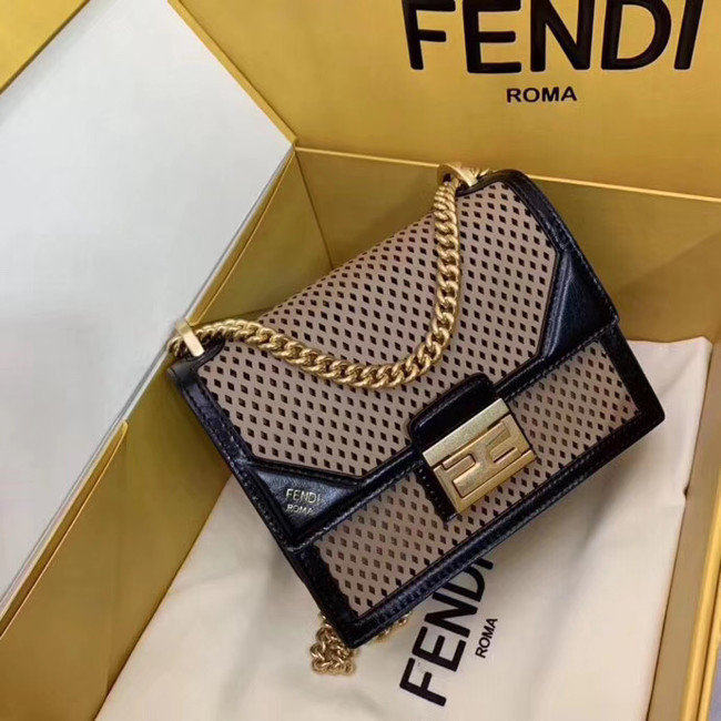 Fendi KAN U SMALL leather mini-bag 8BT312 black&apricot