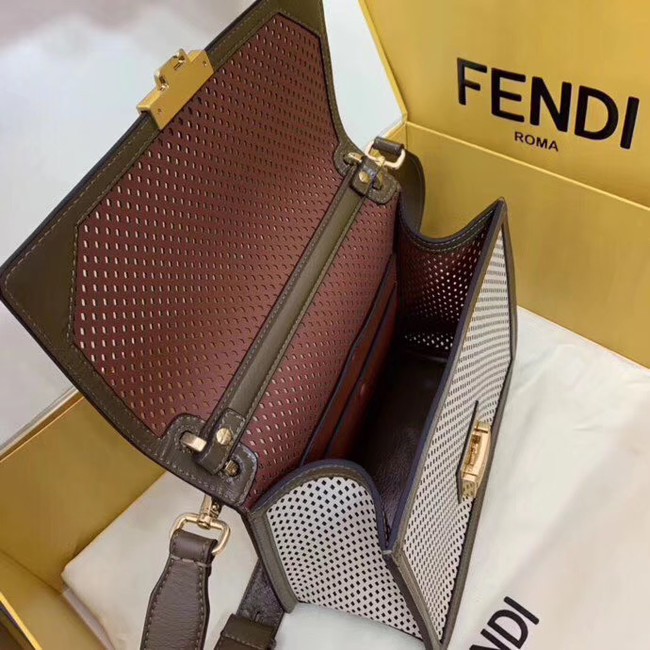 Fendi KAN U leather bag 8BT313 Khaki&white