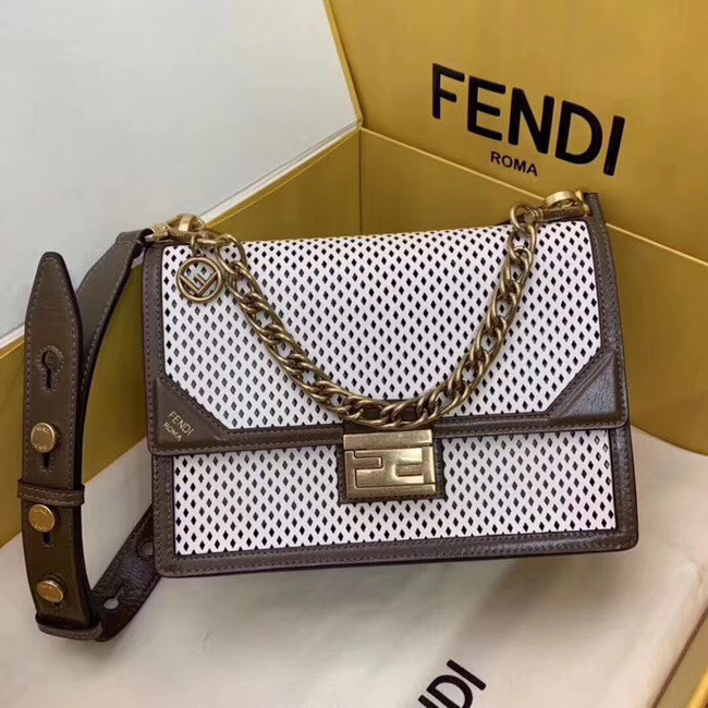 Fendi KAN U leather bag 8BT313 Khaki&white