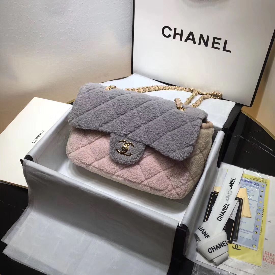 Chanel Classic Shoulder Bag Original Wool A57030 Gray&Pink