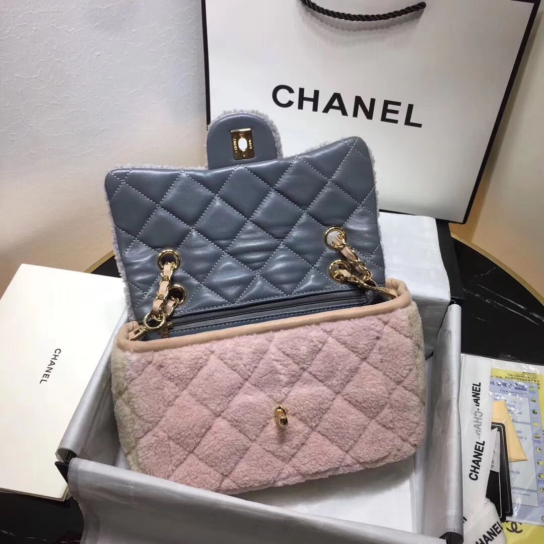 Chanel Classic Shoulder Bag Original Wool A57030 Gray&Pink