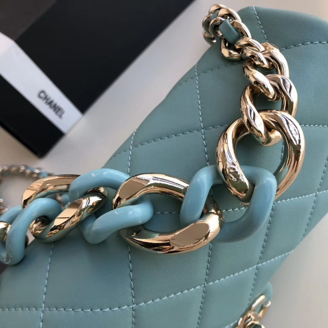 Chanel Lambskin Flap Bag &gold-Tone Metal AS1353 light blue