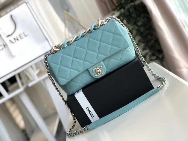 Chanel Lambskin Flap Bag &gold-Tone Metal AS1353 light blue