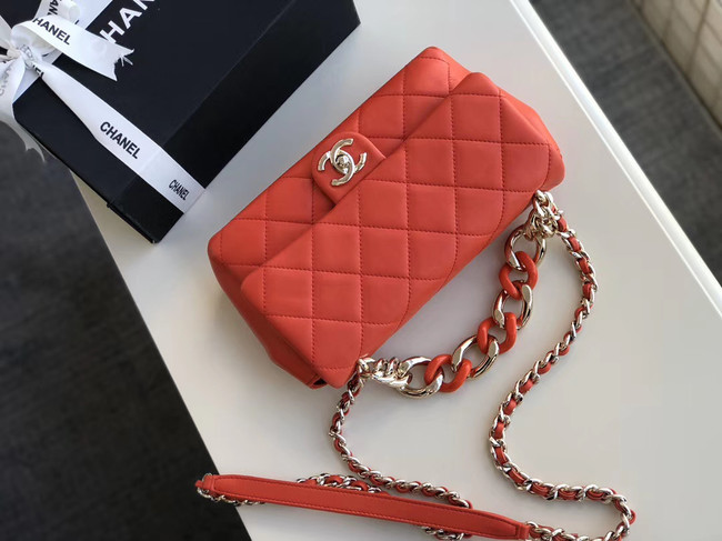 Chanel Lambskin Flap Bag &gold-Tone Metal AS1353 red