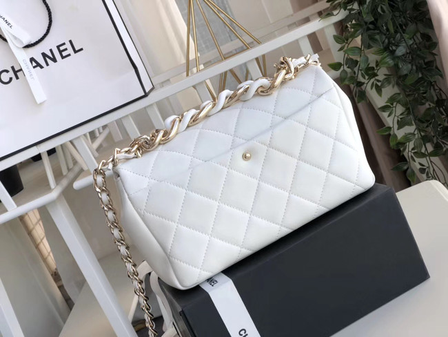 Chanel Lambskin Flap Bag &gold-Tone Metal AS1353 white