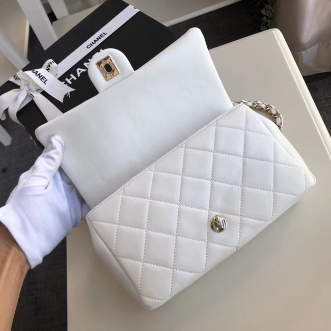 Chanel Lambskin Flap Bag &gold-Tone Metal AS1353 white