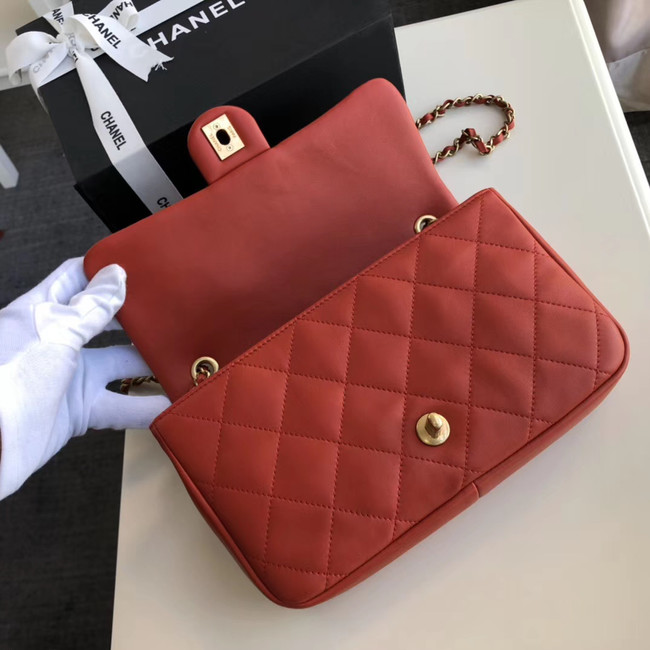 Chanel flap bag Lambskin & Gold Metal AS1358 red