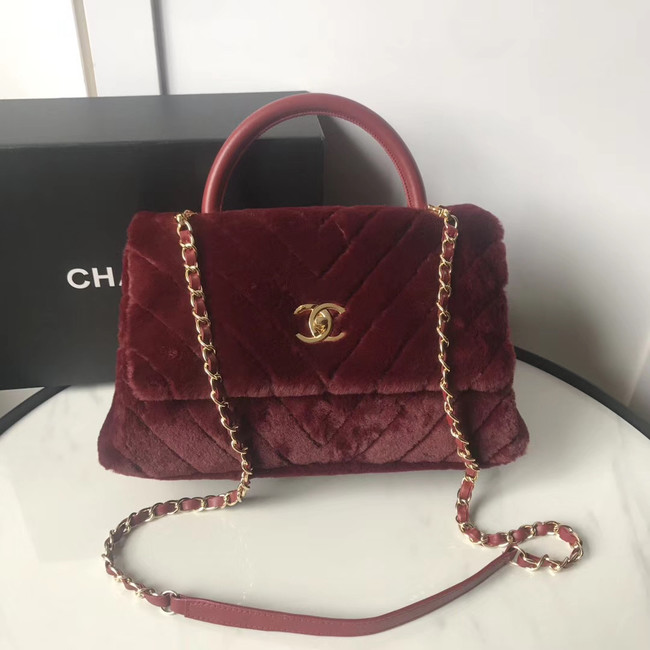 Chanel flap bag with top handle A92991 Burgundy