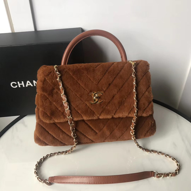 Chanel flap bag with top handle A92991 Camel