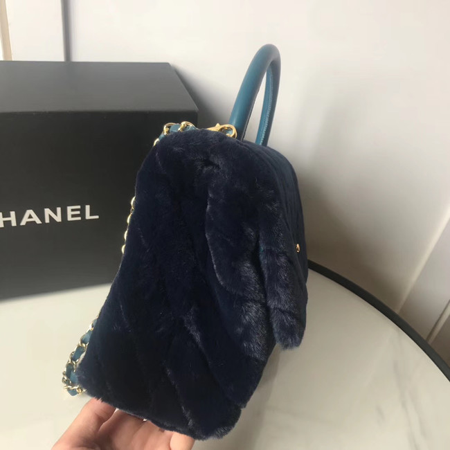 Chanel flap bag with top handle A92991 Royal Blue