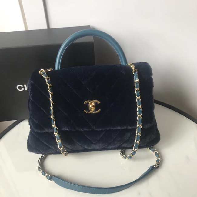 Chanel flap bag with top handle A92991 Royal Blue