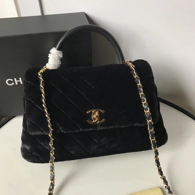 Chanel flap bag with top handle A92991 black