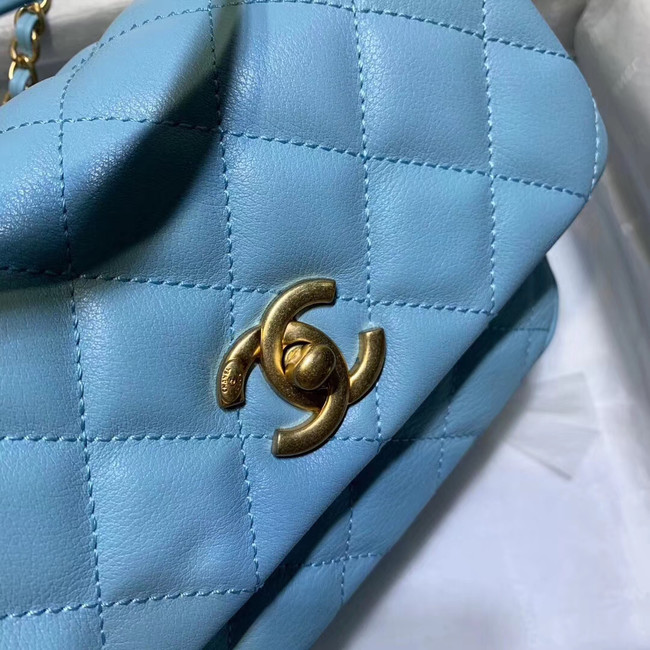 Chanel flap bag Grained Calfskin & Gold-Tone Metal AS1155 light blue