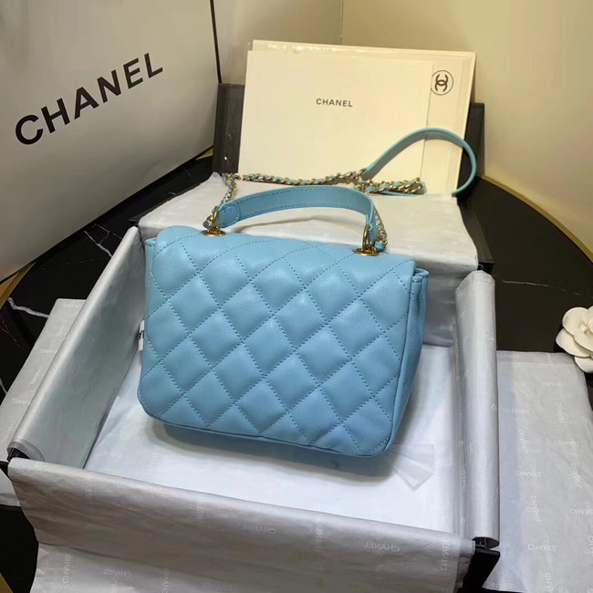 Chanel flap bag Grained Calfskin & Gold-Tone Metal AS1155 light blue