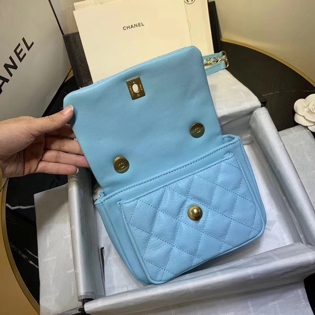 Chanel flap bag Grained Calfskin & Gold-Tone Metal AS1155 light blue