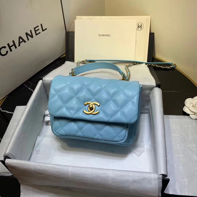 Chanel flap bag Grained Calfskin & Gold-Tone Metal AS1155 light blue