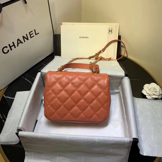 Chanel flap bag Grained Calfskin & Gold-Tone Metal AS1155 orange