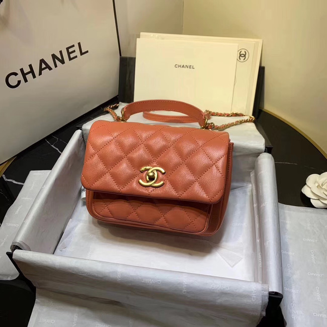 Chanel flap bag Grained Calfskin & Gold-Tone Metal AS1155 orange