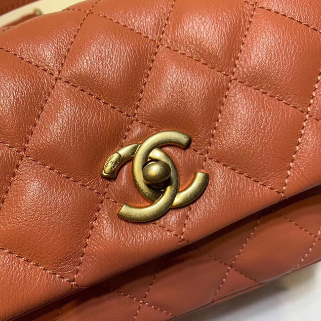 Chanel flap bag Grained Calfskin & Gold-Tone Metal AS1155 orange