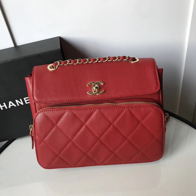 Chanel flap bag Grained Calfskin & Gold-Tone Metal AS1199 red