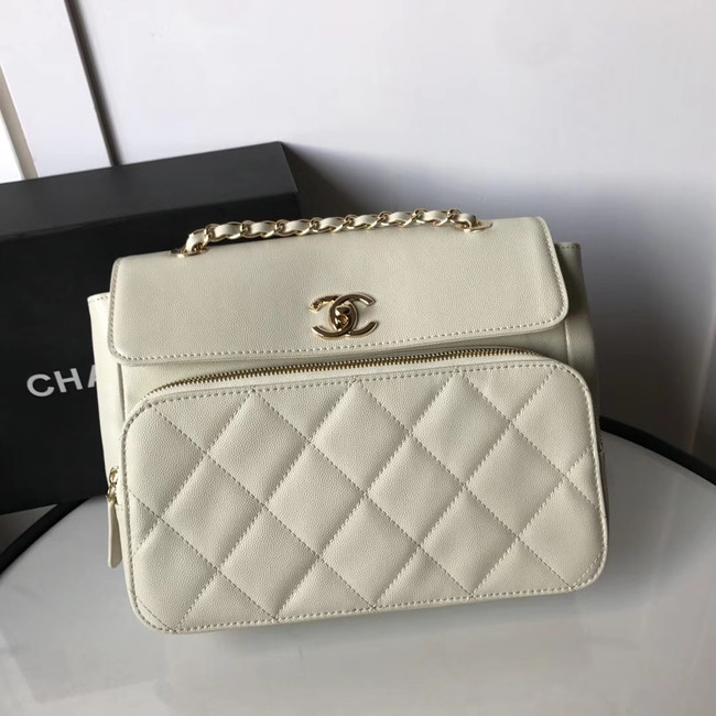 Chanel flap bag Grained Calfskin & Gold-Tone Metal AS1199 white