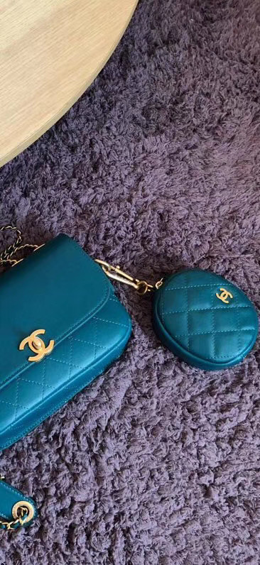 CHANEL Flap Bag Lambskin&Gold-Tone Metal AS1094 blue