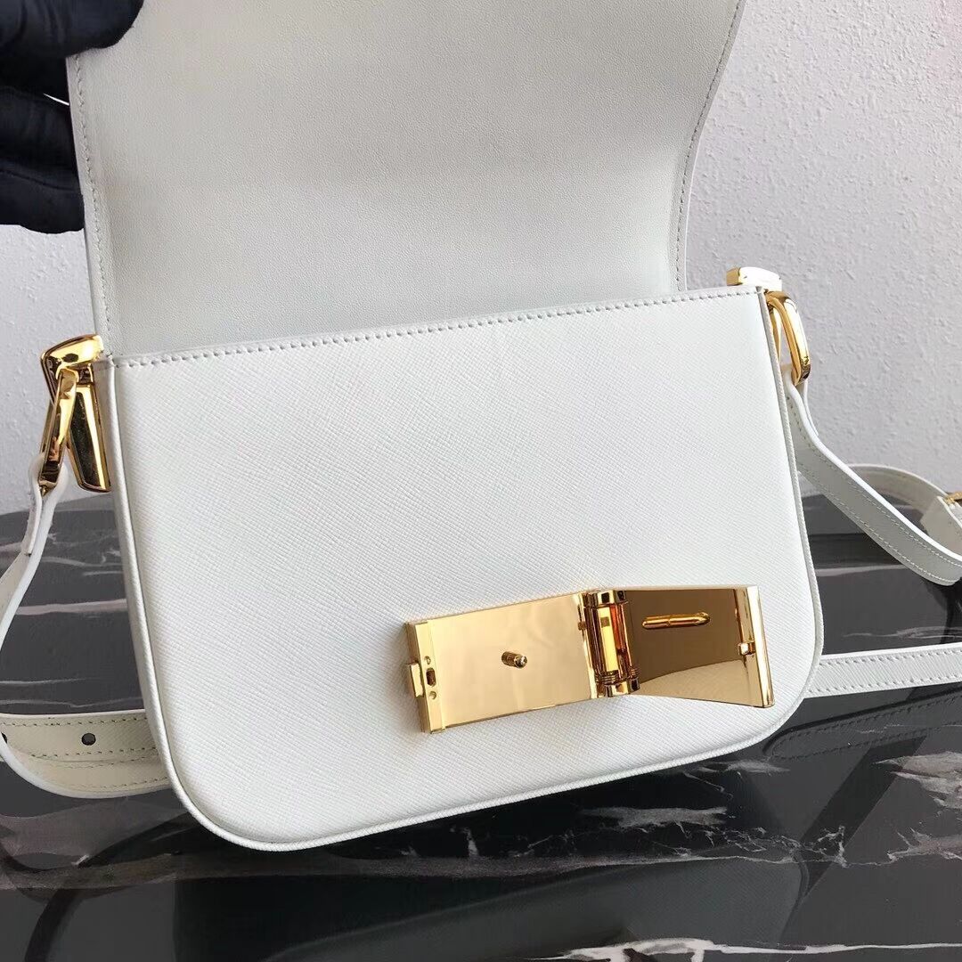 Prada Embleme Saffiano leather bag 1BD217 white