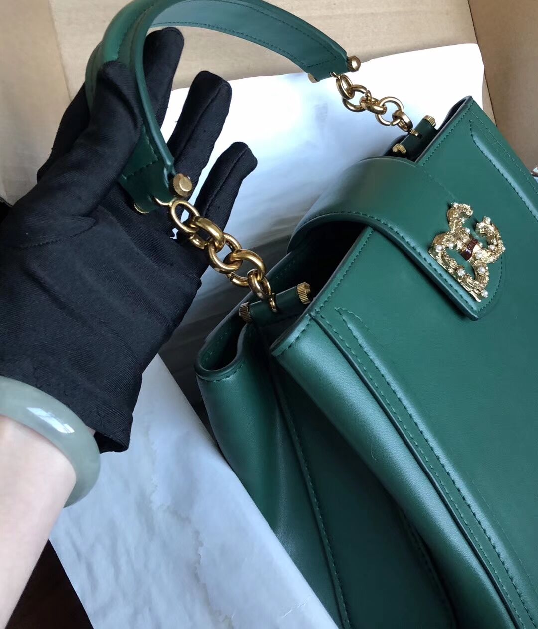 Dolce & Gabbana Origianl Leather Bag 4918 Blackish green