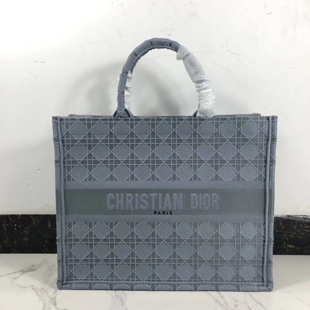 DIOR BOOK TOTE BAG IN EMBROIDERED CANVAS C1286 grey blue