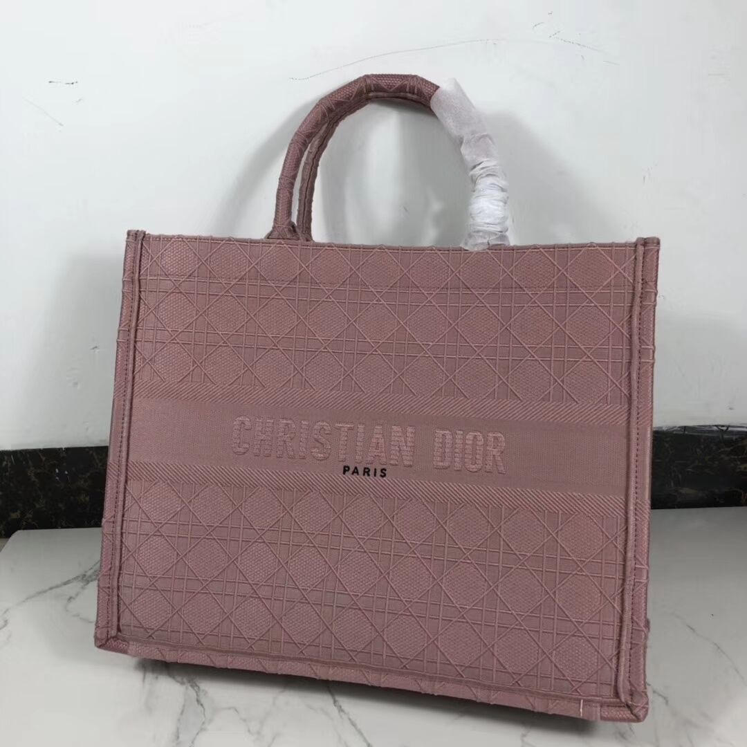 DIOR BOOK TOTE BAG IN EMBROIDERED CANVAS C1286 pink