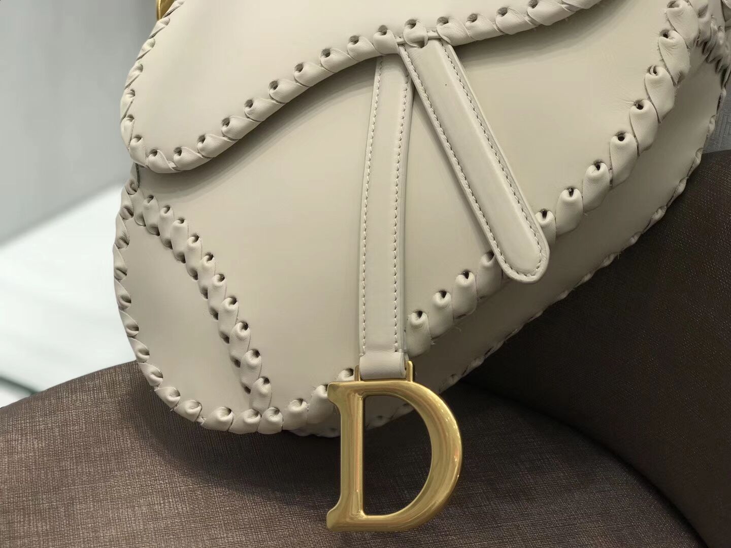 Dior MINI SADDLE BAG IN BLACK CALFSKIN M0447 white