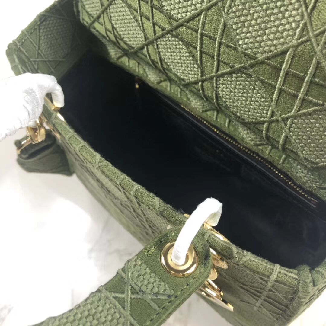 LADY DIOR TOTE BAG IN EMBROIDERED CANVAS C4532 Blackish green  