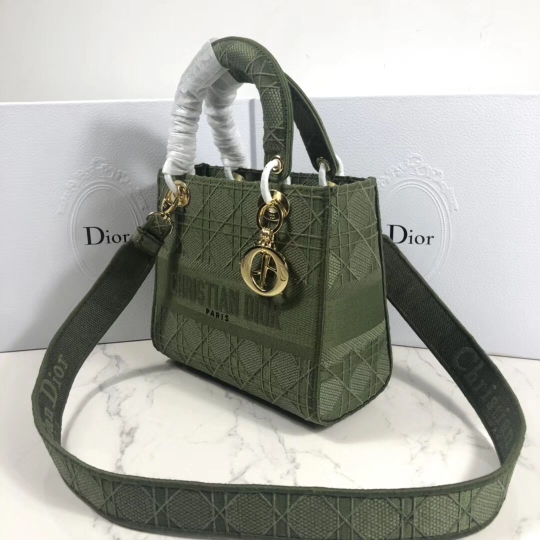 LADY DIOR TOTE BAG IN EMBROIDERED CANVAS C4532 Blackish green  