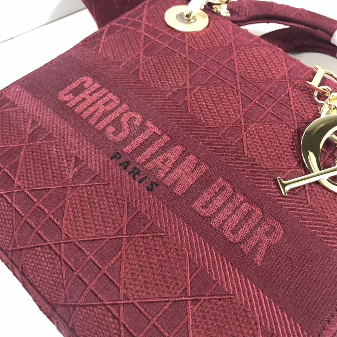 LADY DIOR TOTE BAG IN EMBROIDERED CANVAS C4532 Bordeaux