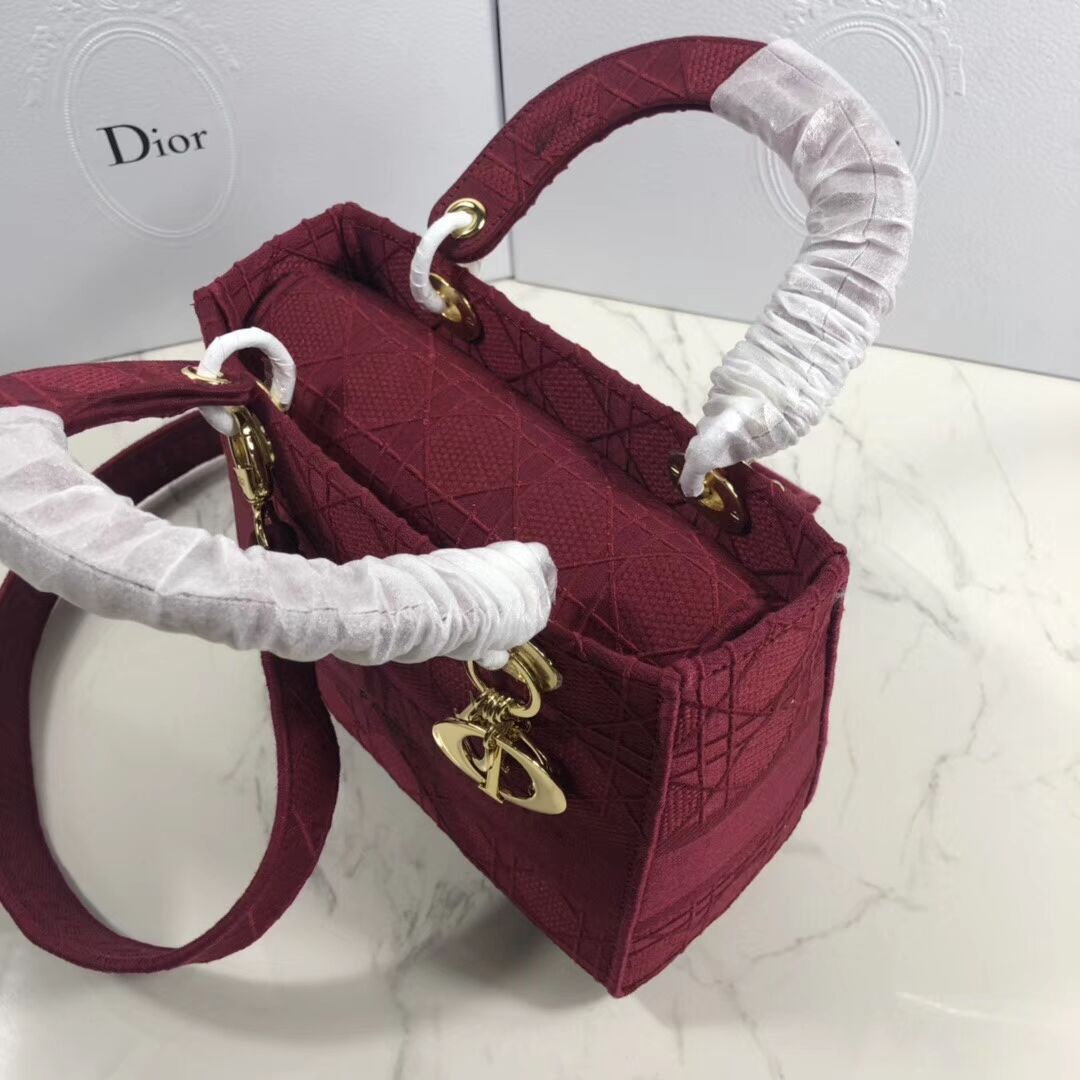 LADY DIOR TOTE BAG IN EMBROIDERED CANVAS C4532 Bordeaux