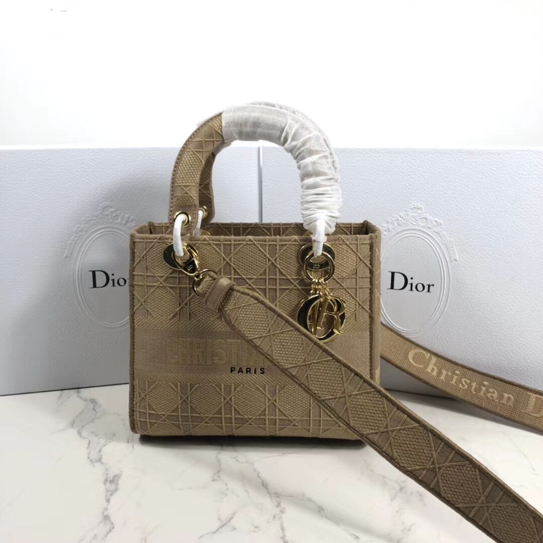 LADY DIOR TOTE BAG IN EMBROIDERED CANVAS C4532 apricot