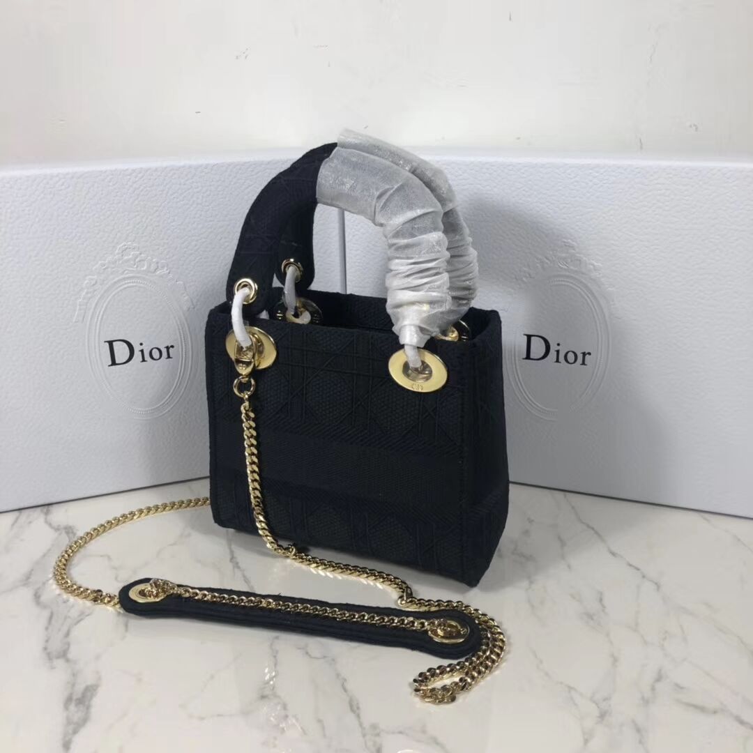 MINI LADY  DIOR TOTE BAG IN EMBROIDERED CANVAS C4531 black