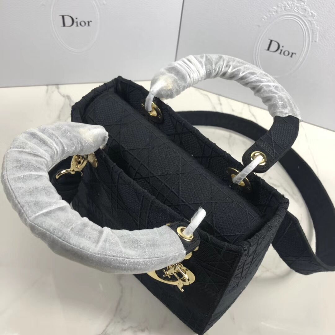 LADY DIOR TOTE BAG IN EMBROIDERED CANVAS C4532 black