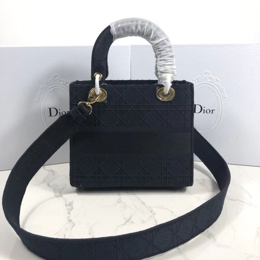 LADY DIOR TOTE BAG IN EMBROIDERED CANVAS C4532 black