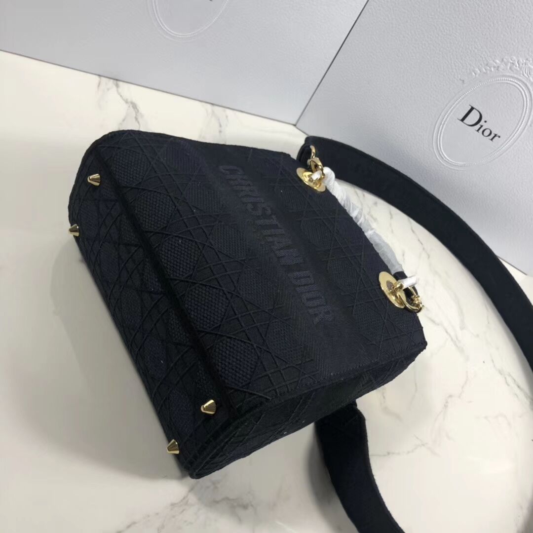 LADY DIOR TOTE BAG IN EMBROIDERED CANVAS C4532 black