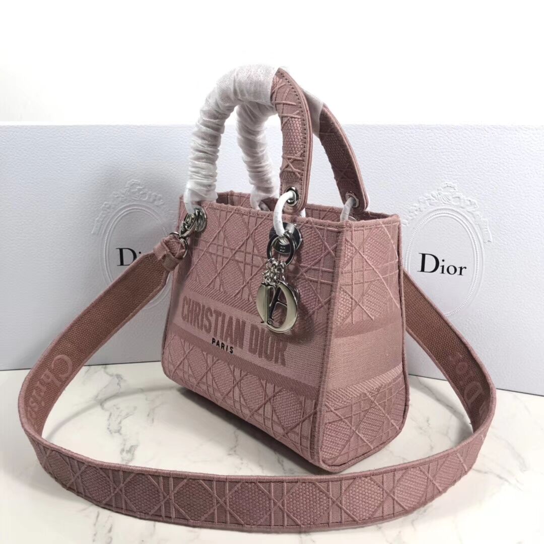 LADY DIOR TOTE BAG IN EMBROIDERED CANVAS C4532 pink