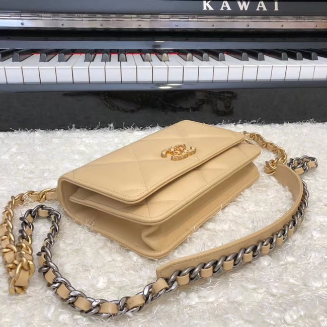 Chanel 19 Classic Sheepskin Leather Chain Wallet AP0957 apricot