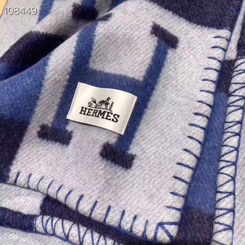 Hermes Lambswool & Cashmere Shawl & Blanket 71152 Navy