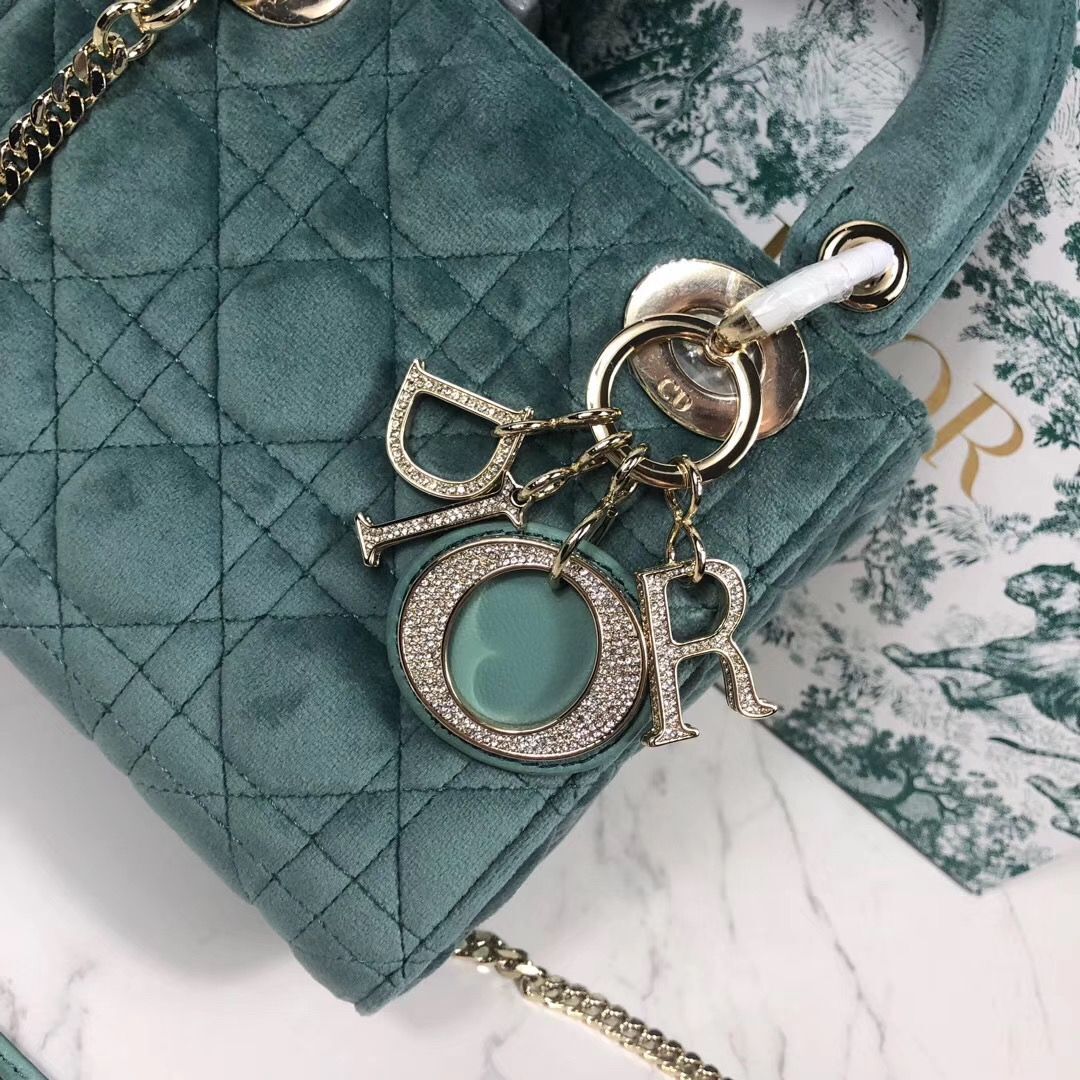 MINI LADY DIOR Velvet BAG M424 Green