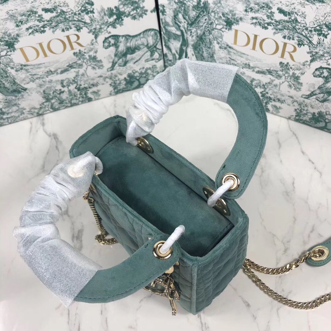 MINI LADY DIOR Velvet BAG M424 Green