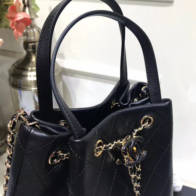 CHANEL Calfskin drawstring bag & Gold-Tone Metal AS1099 black