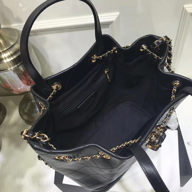 CHANEL Calfskin drawstring bag & Gold-Tone Metal AS1099 black