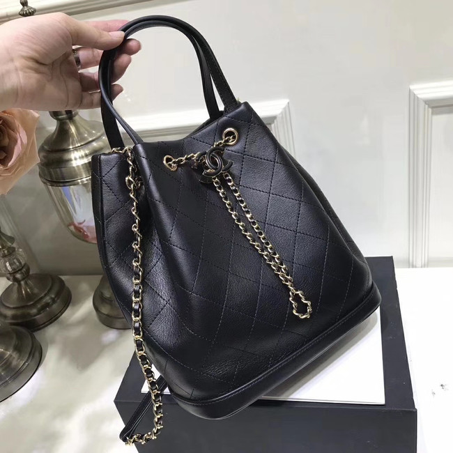 CHANEL Calfskin drawstring bag & Gold-Tone Metal AS1099 black