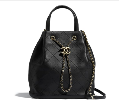 CHANEL Calfskin drawstring bag & Gold-Tone Metal AS1099 black